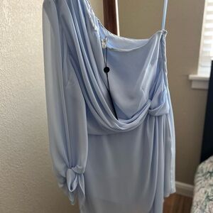 Elegant Light Blue Draped Dress